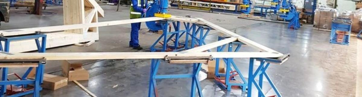 A roof truss being built on the jig at the plant, exactly as it was designed